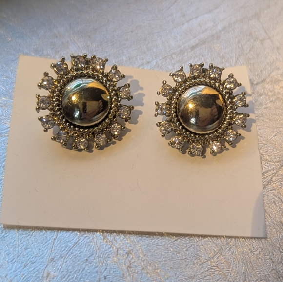 Monet Vintage Earrings Silver Gold Art Deco Starburst Design Clasp - Picture 6 of 8